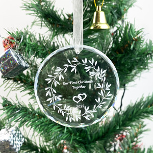 Blank <b>Crystal</b> Glass Hanging Christmas Ornament Customized Round K9 <b>Crystal</b> Ornaments - Product Image 1
