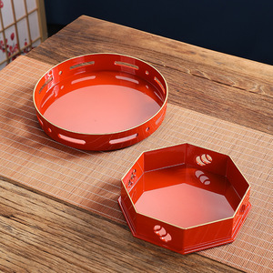 Japanese Modern Minimalist <b>Tea</b> <b>Tray</b> Serving Platter Black Octagonal Round For Home Desserts Snacks - Product Image 2