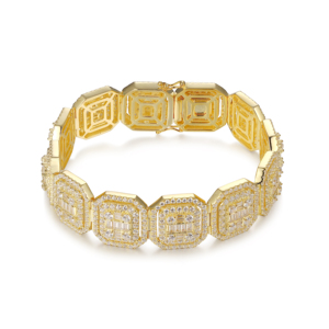 Pulsera de tenis de lujo chapada en oro macizo de 10K con diamantes cultivados en laboratorio de corte baguette, diseño geométrico, engaste de puntas, unisex, tercera parte - Product Image 1