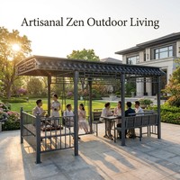 Banc de jardin traditionnel à balançoire avec structure en acier, table durable et toit rigide, ensemble de gazebo extérieur pour 8 personnes