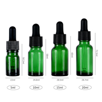 Flacons compte-gouttes en verre vert de plusieurs tailles, bouchon pipette noir opaque, pour huiles essentielles, sérums faciaux, contenants cosmétiques vides