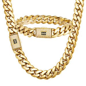 Collar de Cadena Cubana Plana Laminada de Acero Inoxidable Grueso de 14 mm con Cierre de Caja y Circonitas Cúbicas Estilo Hip Hop, Chapado en <span class=keywords><strong>Oro</strong></span> de <span class=keywords><strong>14K</strong></span> para Hombre - Product Image 4