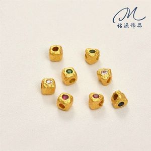 Bracelet en or sablé de style ancien incrusté de zircon, motif cœur martelé, perles de <span class=keywords><strong>sucre</strong></span> et perles libres - Product Image 2