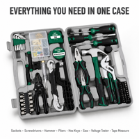 Kit d'outils à main 166 pièces pour la maison et la réparation domestique, comprenant clé à douille, tournevis, marteau, pinces - Vente en gros OEM - Direct Usine