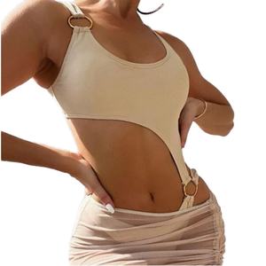 Nouveau maillot de bain une pièce sexy 2023 avec bretelles à cordon, maillot de bain deux pièces en maille ajourée, couleur unie pour femme - Product Image 1