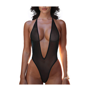 Combinaison string transparente une pièce pour femme, lingerie sexy extensible, taille haute, noir, rouge, blanc - Product Image 1