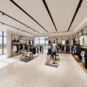 Présentoir de Vêtements Certifié CE avec Design Gratuit, Cadre en Métal et MDF Effet <span class=keywords><strong>Bois</strong></span>, pour Vêtements de Sport Homme, Aménagement Complet de Magasin de Détail - Product Image 2