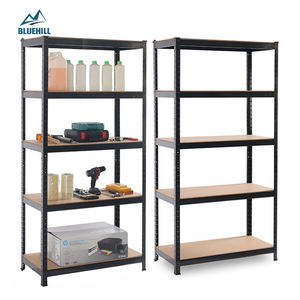 Zwarte hoek 5-laags garage stelling, zwaar belastbaar, boutloos, gegalvaniseerd metaal, stalen schappen voor garage - Product Image 1