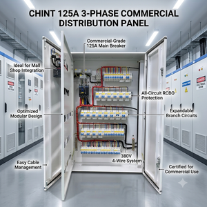 Armoire de distribution complète 125A triphasée quatre fils, coffret de distribution électrique spécifique pour centre commercial, tableau électrique - Product Image 1