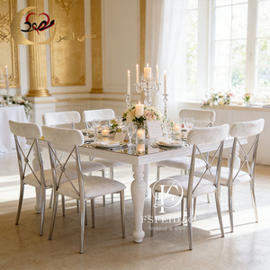 Romantic Modern Stainless Steel Frame White Square Glass Top Dining <b>Table</b> Set for Home & Hotel Use - Product Image 2