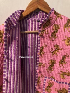 Tigre fait à la main matelassé vestes coton Floral Style bohème automne hiver veste manteau Streetwear Boho matelassé réversible veste - Product Image 5