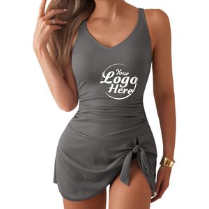 Dame élégante décontractée dames une pièce robe de bain maillots de bain pour femmes contrôle du ventre robe de bain jupe maillot de bain - Product Image 5