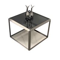 Table d'appoint moderne noire avec plateau en marbre carré, meuble de salon de luxe, table d'appoint en acier inoxydable doré