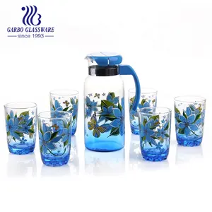 Manufacturer Glass Pitcher and Glasses Set 1 Pitcher and 6 Drinking Water Cups Tumblers for Homemade Ice Tea & Juice or lemonade