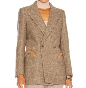 Giacca personalizzata alla moda invernale con risvolto lungo Tweed <span class=keywords><strong>Blazer</strong></span> da <span class=keywords><strong>donna</strong></span> abbigliamento Casual cappotti monopetto <span class=keywords><strong>a</strong></span> <span class=keywords><strong>righe</strong></span> da <span class=keywords><strong>donna</strong></span> - Product Image 2