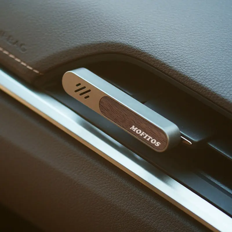 MOFITOS مخصص الفاخرة المعادن الصلبة الألومنيوم سيارة جهاز نشر معطر جو السيارات الخشب سيارة العطور تنفيس كليب