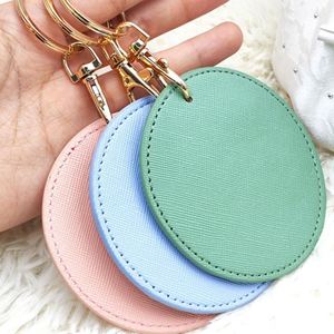 PU Leather Key Chain Round Shaped <b>Custom</b> Couple Luggage Tags Portable Travel <b>Keychain</b> for GIfts - Product Image 4