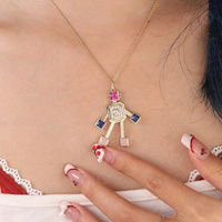 Pendentif Gemnel en argent sterling 925 plaqué or, figurine de robot mignonne, articulations mobiles, pierres précieuses colorées, pour femmes