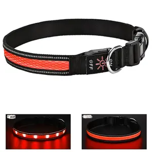 <span class=keywords><strong>Collar</strong></span> de Nailon LED para Perro con Carga Tipo-C, Características Reflectantes y Luminosas, y Patrón Monocromático para Paseos Nocturnos - Product Image 1