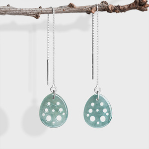 Orecchini Pendenti da Donna Personalizzati in Stile Antico con <span class=keywords><strong>Smeraldo</strong></span> Naturale di Grado A e Giada Tipo Ghiaccio Blu Acqua di Loto - Product Image 1