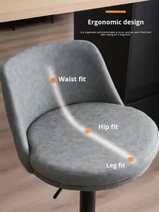 เก้าอี้บาร์ปรับความสูงได้ หมุนได้ มีพนักพิง สไตล์โมเดิร์น มินิมอล หรูหราเบาๆ สำหรับบ้าน แฟชั่น ฐานเหล็กทรงกลม - Product Image 3