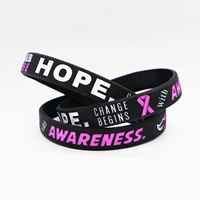Bracelets en silicone avec ruban rose pour la sensibilisation au cancer du sein Foi Courage et espoir en bracelet rose