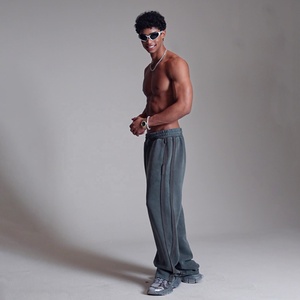 High-Street Fashion Snow Wash Straight Leg Pants With <strong>Fleece</strong> Lining for <strong>Men</strong> Comfortable Loose Casual Sweatpants Drawstring Waist - Product Image 3