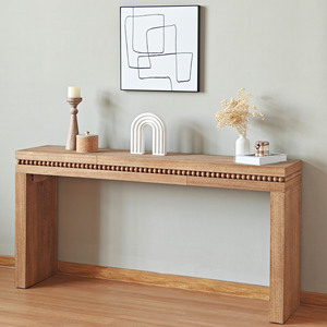 Rustic Wood Console <b>Table</b> 64in Decorative Beaded Trim Entryway <b>Table</b> - Product Image 2