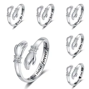 2024 Romantic Hug Shape Ring I Love You Forever Hand Rings Zircon Open Ring Jewelry Gift for Family