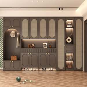 Factory Direct Custom Luxury Foyer Cabinet Modern Entryway Storage Wardrobe Set with Rattan Doors & LED <b>Lighting</b> - Product Image 3