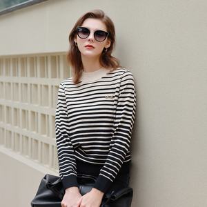 Vente flash <span class=keywords><strong>JLE</strong></span> JUNO Pull en laine pour femme Motif rayé Col rond Pull décontracté Rétention de la chaleur Manches longues Printemps Automne Hiver - Product Image 3