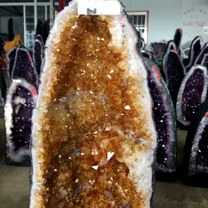 Groothandel Natuurlijke Quartz Citrien Geel Kristal Geode Voor Decoratie