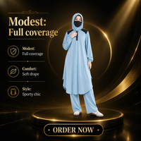 Ensemble de vêtements de sport modestes pour femmes musulmanes, tenue islamique active à couverture intégrale avec capuche intégrée pour la gym, la course et l'entraînement