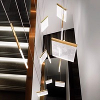 Lampe moderne simple en acrylique carré, villa, hôtel, escalier, grande décoration, lumières LED dorées