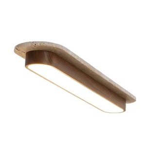 Luminaire de plafond vintage Wabi Sabi en pierre de grotte et bois avec LED pour chambre et couloir - Product Image 5