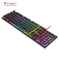 Clavier de jeu T-WOLF T80 style punk, 104 touches, rétroéclairage arc-en-ciel USB, filaire, blanc et rose, pour ordinateur portable et ordinateur de bureau