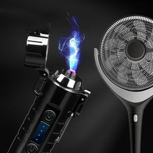 KY Metal Pulse Plasma Outdoor Windproof Led Power Display Cigar Classic Electric Arc Lighter with Razor