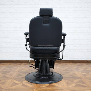 Silla de peluquero de cuero negro retro, muebles de salón de fondo redondo negro, silla reclinable para hombre, proveedor de sillas para pelar - Product Image 5