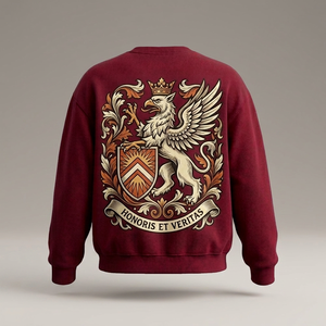 Men's Burgundy Crew Neck Pullover <b>Sweatshirt</b> <b>Vintage</b> Floral Rhinestone Front Print Regular Fit Knitted Cotton Casual Autumn Wear - Product Image 4