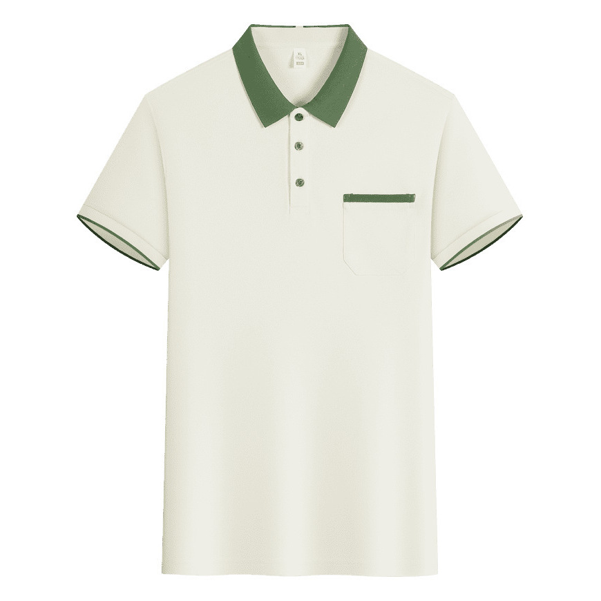 White shirt with green collar