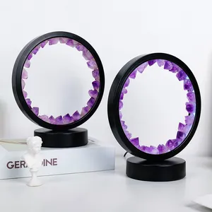 Wholesale Natural Amethyst Round Crystal Lamp Healing Stone Crystal Led Night Atmosphere Light Bedside Lamp