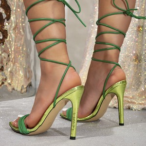 Sandalias de Tacón Alto Verdes para Mujer QLFashion Huizhou, Sandalias de Tacón de Aguja con Cordones para Fiesta - Product Image 3