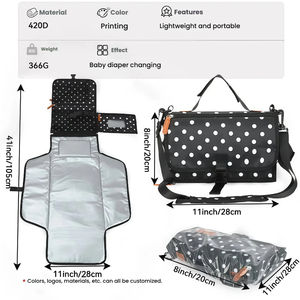 Tapis à langer réutilisable pliable et durable avec deux poignées, <span class=keywords><strong>sac</strong></span> de rangement pour lingettes humides, portable, résistant à l'eau, antidérapant, motif à pois - Product Image 5