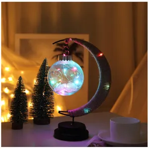 Lampara Luna 3D Lunar Lamp Blue Star Twinkle Enchanted Half Rattan Ball String Lights Christmas Night Led Moon Light