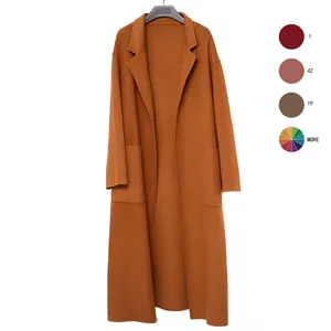 Двухстороннее Женское зимнее шерстяное пальто ручной работы с длинными рукавами с карманами и поясом