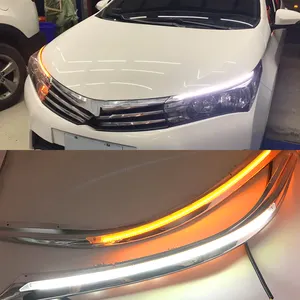 Đèn Pha LED DRL Lông Mày Chạy Ban Ngày Ánh Sáng Chảy Màu Vàng Năng Động Cho Toyota Corolla 2015 2016 2017 2018 2019