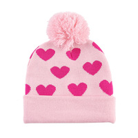 Bonnet d'hiver pour enfant en acrylique jacquard à motif cœur, avec pompon, certifié OEKO-TEX et Sedex-4P, personnalisable avec logo, vente en gros