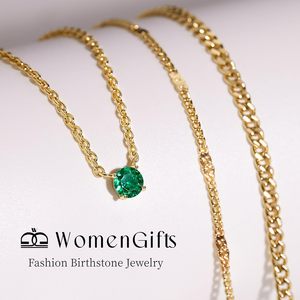 Collares de oro en capas para mujer, chapados en oro de 14 quilates, conjunto de colgantes delicados con piedra de circonita verde, collar de cadena gruesa, regalo. - Product Image 2
