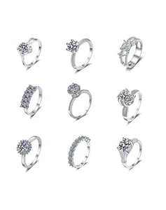 Perhiasan mode s925 perak murni hadiah pernikahan pertunangan cincin wanita lapisan P950 berlian 1ct cincin Moissanite