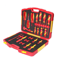 Jeu de 25 outils G2030008 en acier spécial isolé VDE 1000V pour électricien, comprenant des pinces, des clés à fourche et des douilles hexagonales, avec étui rigide